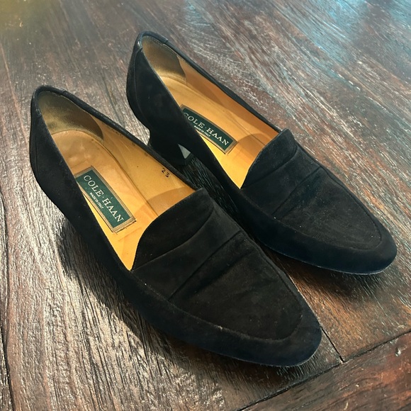 Cole Haan Shoes - Cole Haan Vintage Black Suede Heeled Made in Italy Loafers